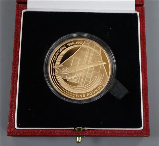 An Alderney Gold Proof Crown - Concorde Final Flight, No. 388/500, boxed with certificate